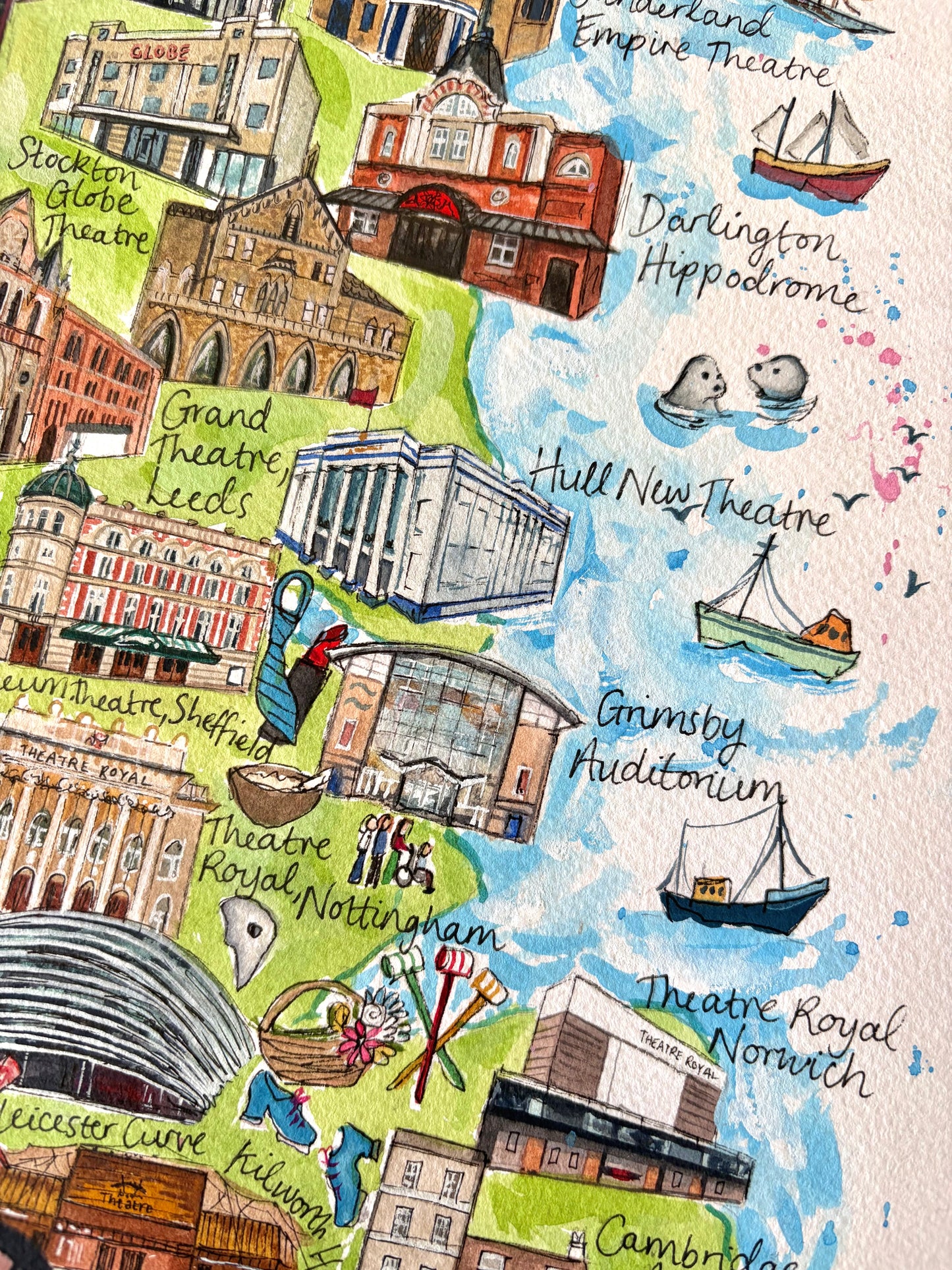 UK Theatre Map Organic Tea Towel