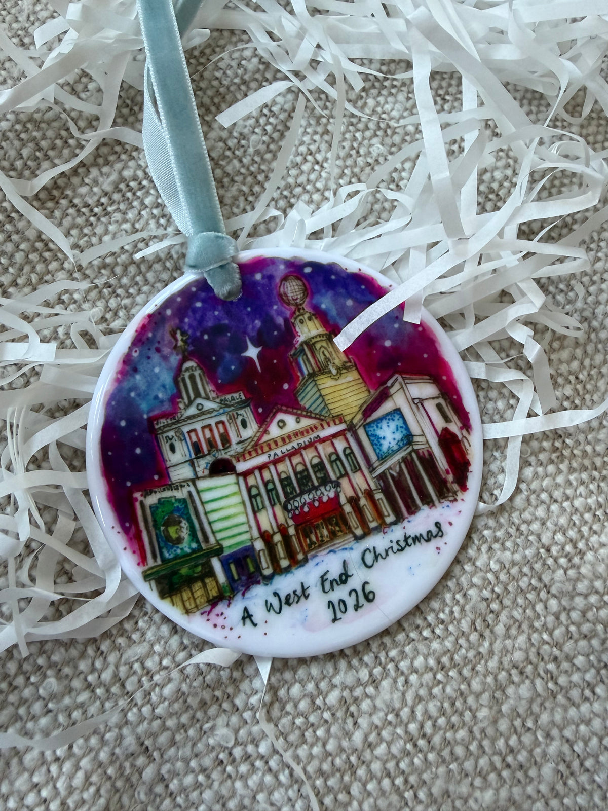West End Christmas Flat Ceramic Bauble
