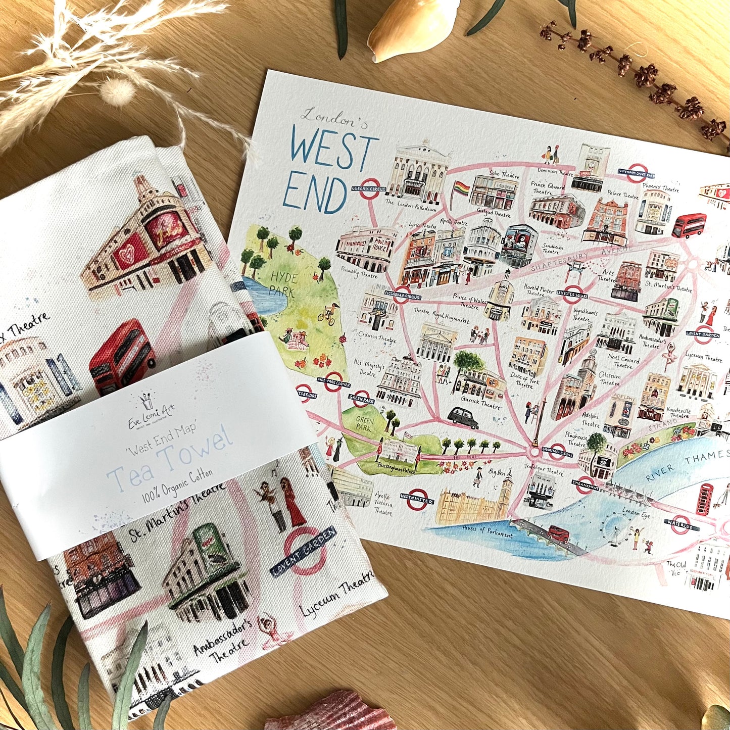 'West End Map’ Organic Tea Towel