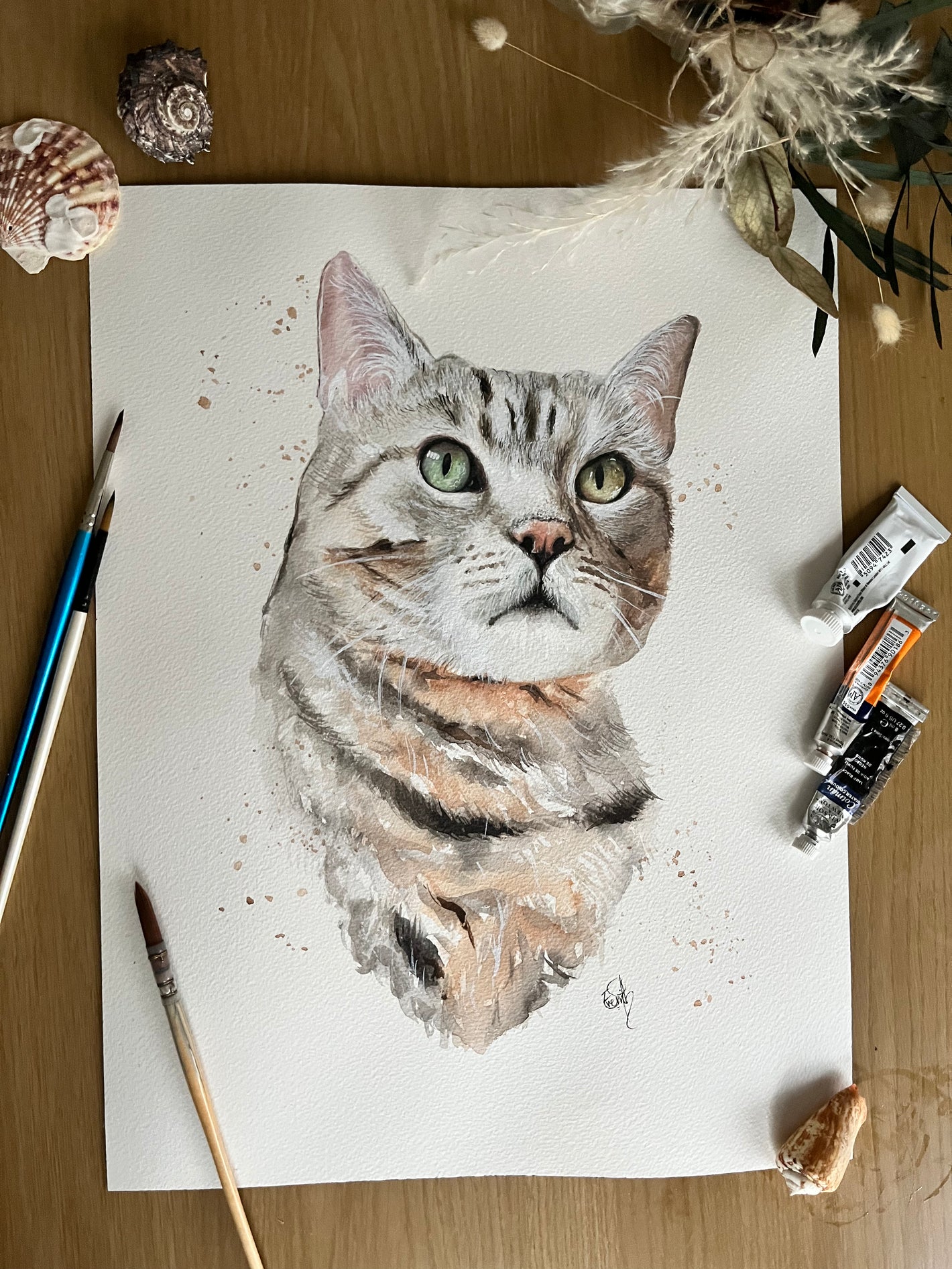 An eye-catching watercolour cat portait by Cleethorpes artist, Eve Leoni Smith.