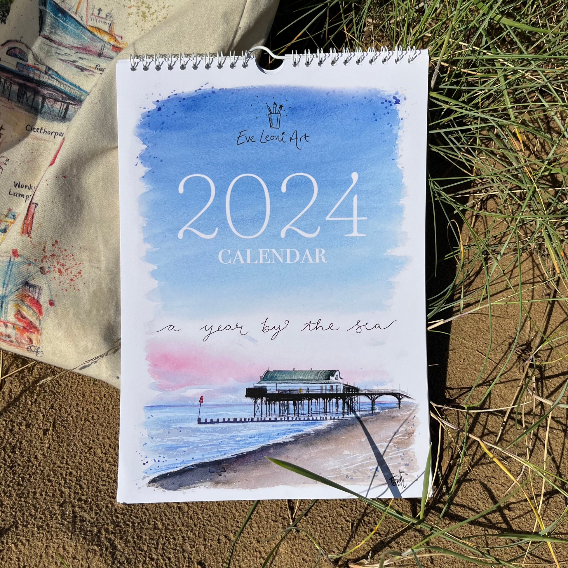 2024 Calendar featuring artwork of Cleethorpes by local watercolour artist, Eve Leoni Art.