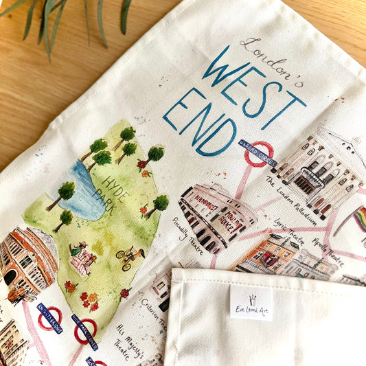 ‘West End Map’ Organic Tea Towel