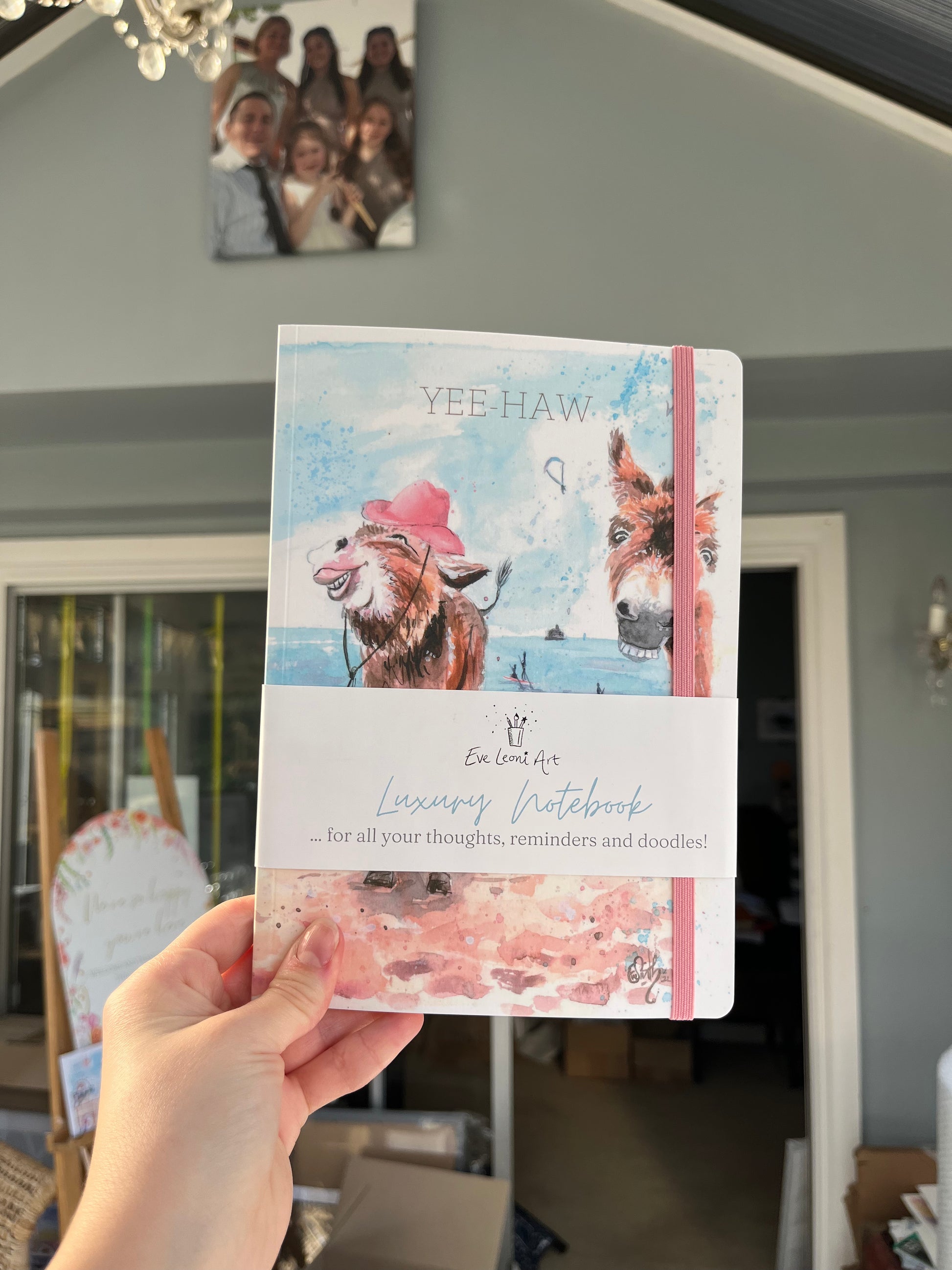 A luxury notebook featuring a painting of the donkeys in Cleethorpes by local Grimsby artist, Eve Leoni Smith.